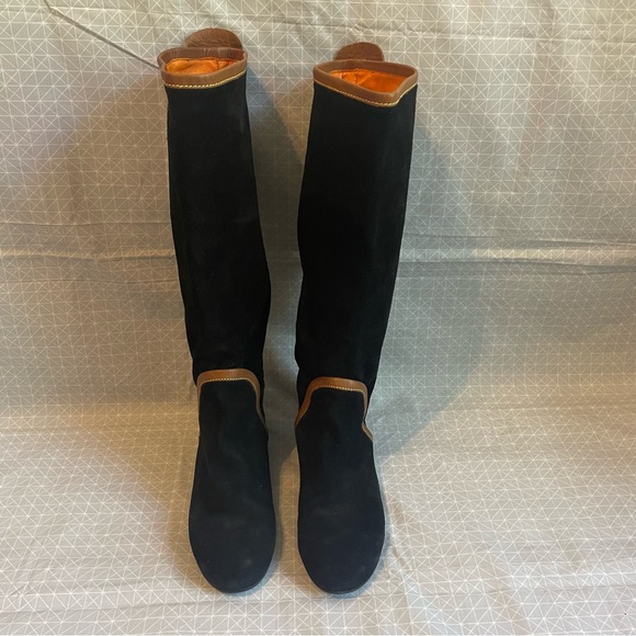Davos Gomma Ganzo Italy Suede & Leather Flat Knee-High Boots 37 - Picture 2 of 8